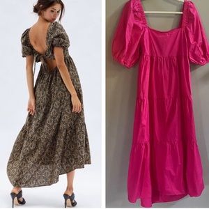 (A8) MINKPINK Yasamin puff sleeve tiered midi dress raspberry pink, Size M, NWT